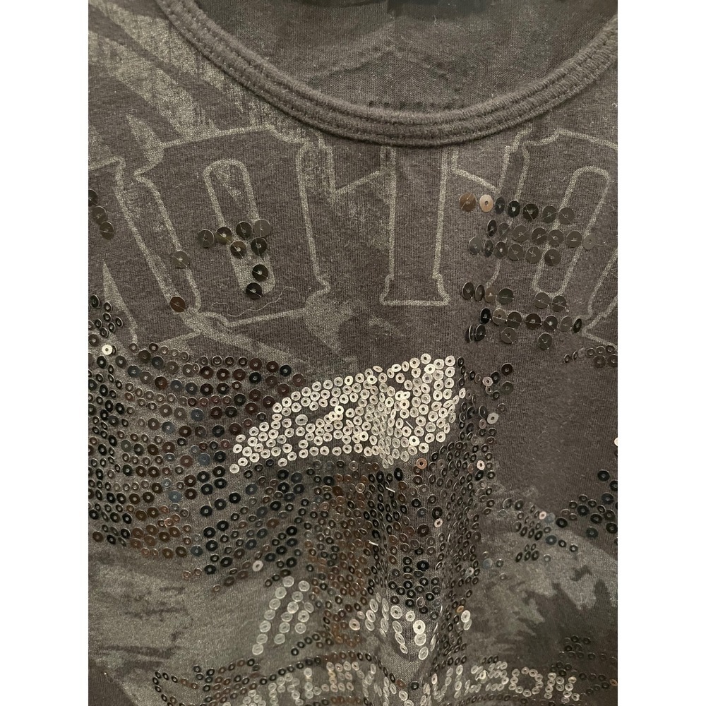 Harley Davidson Frankfurt Germany Tank Top Womens L Black Sequin Eagle - Picture 8 of 8